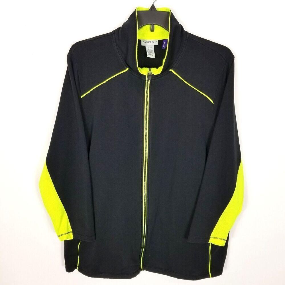 Catherines Women Plus Full zip Athletic Jacket Size 2X Petite Black Yellow